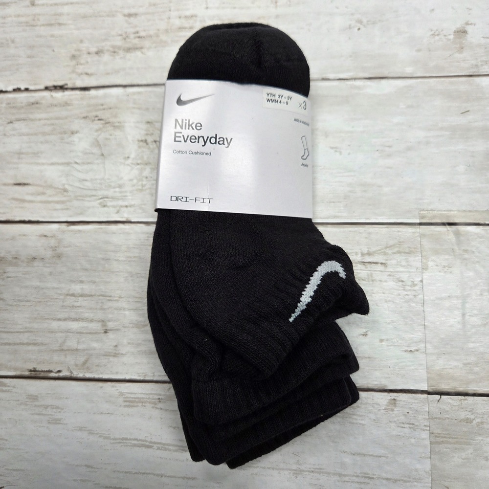 Nike Everyday Cotton Cushioned Ankle Sock Women S(W 4-6) Black 3-Pack SX7667-010